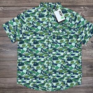 Stio Men's Curtis Camp Shirt Short Sleeve Lakeside Pine Green Camo LARGE NEW $99